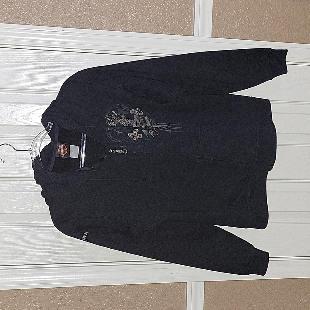 HARLEY DAVIDSON SZ L WOMENS BLACK ZIPPER HOODIE